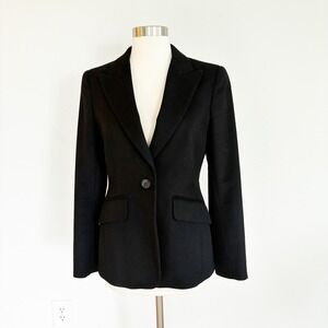 Max Mara 100% Camel Hair Blazer Women 6 Black Single Button Suit Jacket Italy